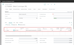 Dynamics Business Central - Linie comandă cumpărare