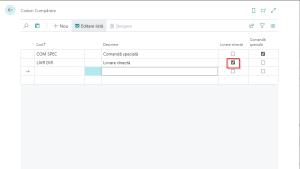 Dynamics Business Central - Parametrizare cod cumpărare - livrare directă
