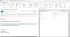 Email Outlook - Adăugare contact - în Business Central - Ok