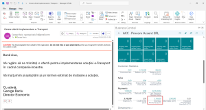 Email Outlook - Deschidere fereastră Dynamics Business Central