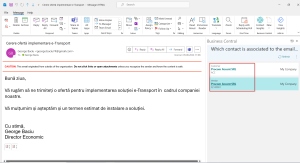 Email Outlook - Deschidere fereastră Dynamics Business Central