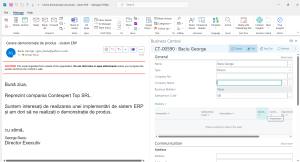 Email Outlook - Fișă Contact în Business Central