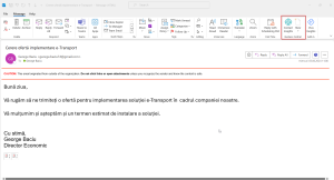 Email outlook - Cerere ofertă - Apelare Add-in Business Central