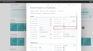 Dynamics Business Central - Pagina Parametrizare Contabilitate - Codul MN