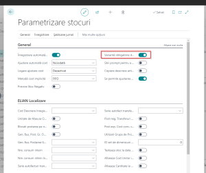 Dynamics Business Central -Parametrizare Stocuri - Varianta articol obligatorie