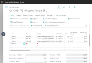 Dynamics Business Central - Copilot - Factură vânzare - linii copiate