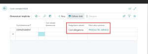 Dynamics Business Central - Pagina Dimensiuni - Dimensiuni Selectate