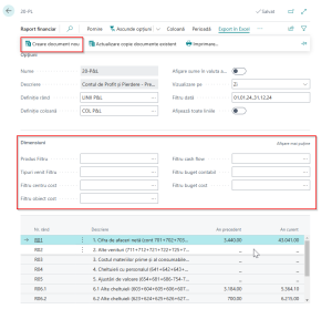 Dynamics Business Central - Opțiuni filtrare și afișare