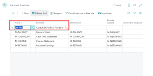 Dynamics Business Central - Pagină Rapoarte Financiare
