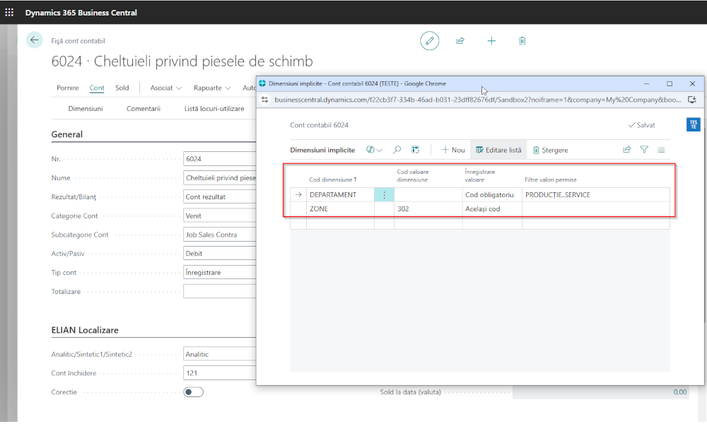 Dynamics Business Central -Cum asociem dimensiuni pe conturile contabile - Elian Solutions